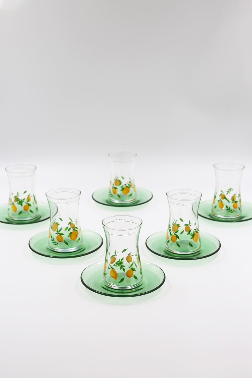 Set pahare pentru ceai, Hermia, 127RKL1200, Farfurie: 12,6 x 12,6 x 1,5 cm (6 bucăți), Transparent / Verde - imagine 4
